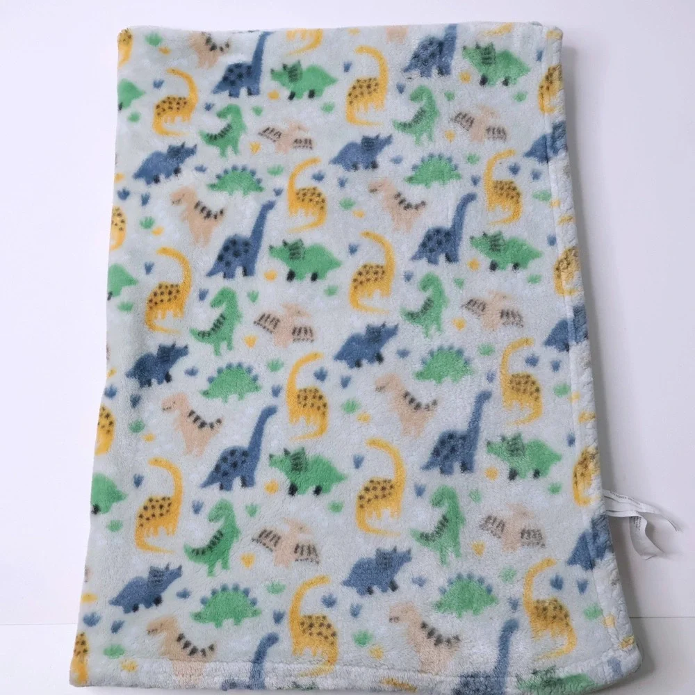 Manhattan Kids Dinosaur Fleece Baby Blanket Lovey Blue Green Yellow Dino Blankie